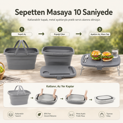 Masalı Katlanabilir Piknik Sepeti - 21 Litre