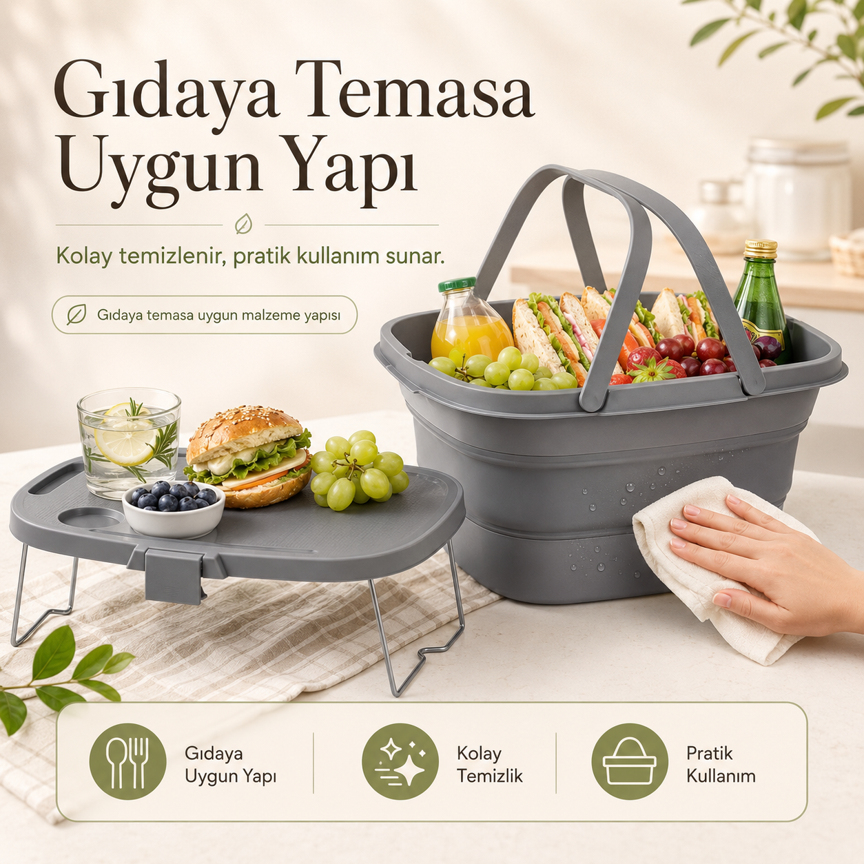 Masalı Katlanabilir Piknik Sepeti - 21 Litre