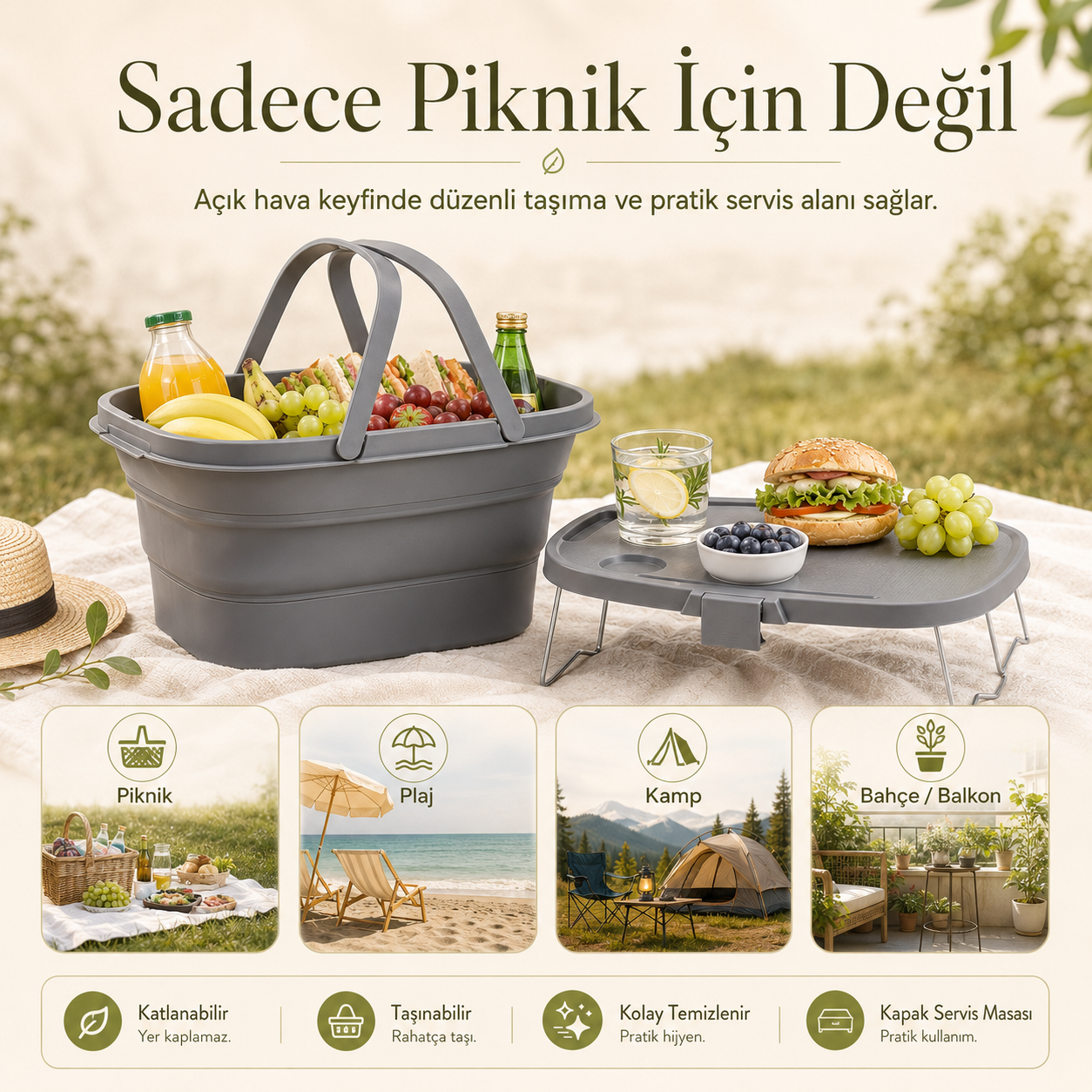 Masalı Katlanabilir Piknik Sepeti - 21 Litre