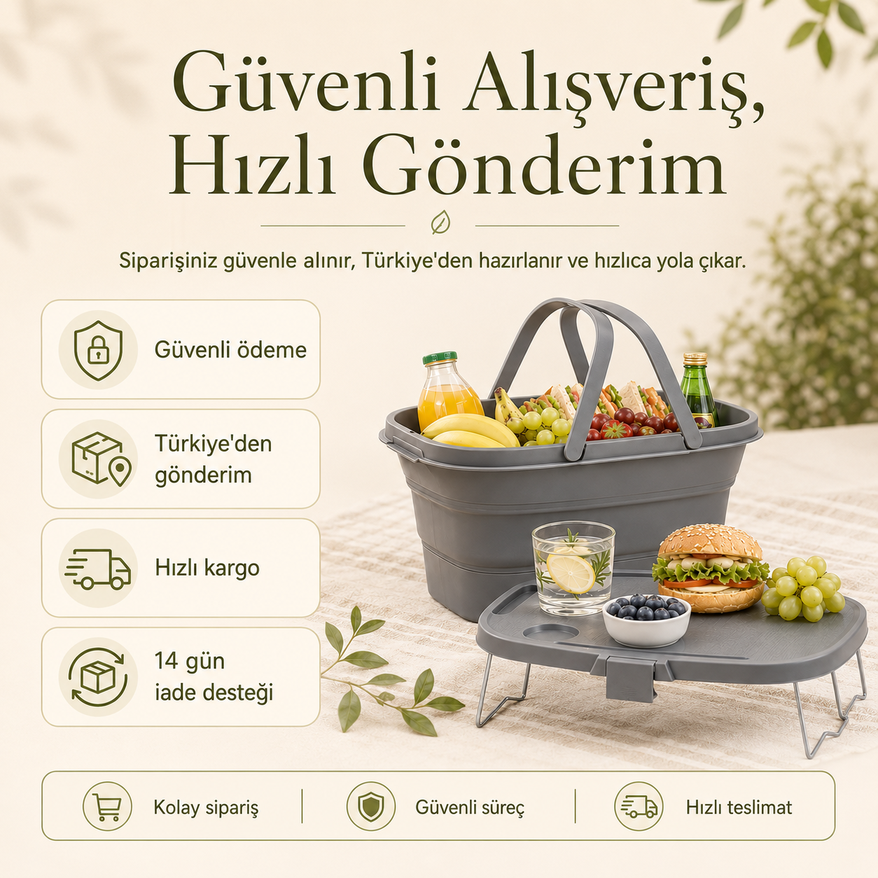 Masalı Katlanabilir Piknik Sepeti - 21 Litre